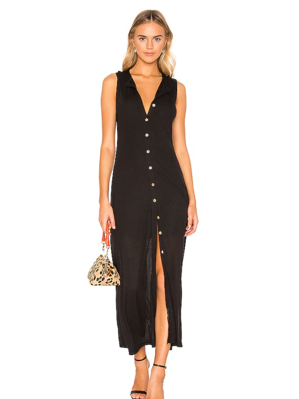 Callahan Mira Sleeveless Button-Front Black Maxi Dress